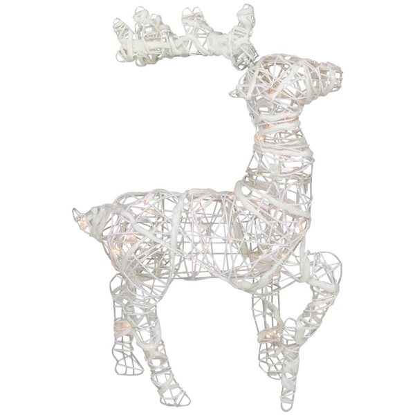 Northlight 30-in Freestanding White and Clear Glittered Rattan Reindeer