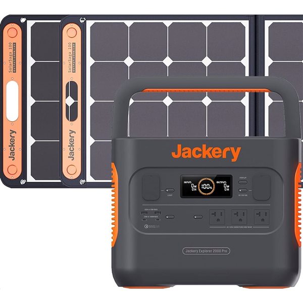 Générateur solaire Jackery 2000 Pro 2160Wh et 2 panneaux solaires SolarSaga de 100W