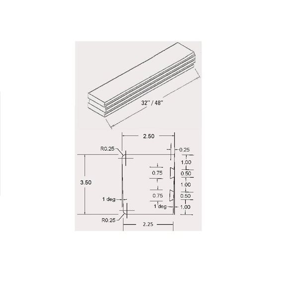 Bordure de douche collée avec membrane AlinO 2,5 x 3,5 x 48 po