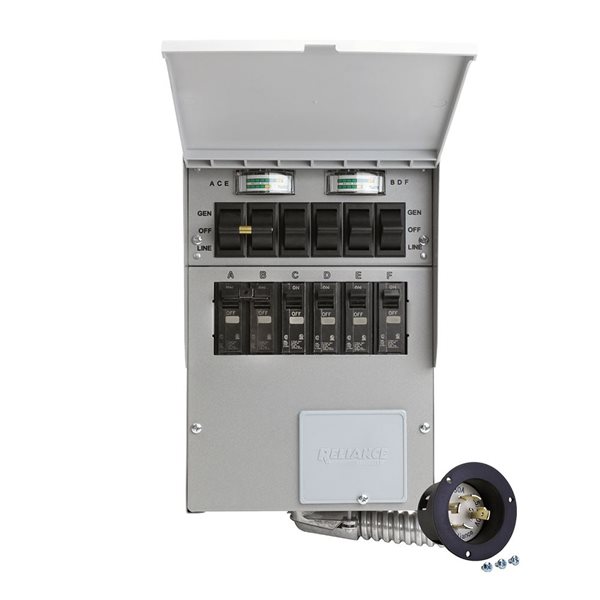 Commutateur de transfert manuel/compteur Reliance Controls Pro Tran 6 circuits 2 30 A, entrée d'alimentation