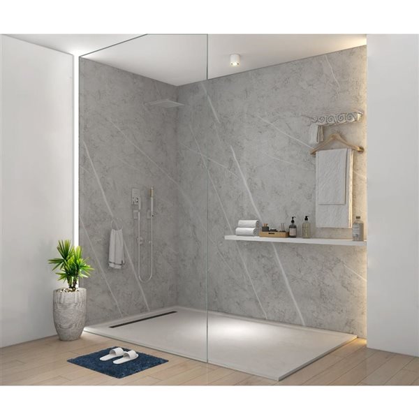 AlinO Glue-to-Wall 23.75 x 47.75-in Light Marvel Gray Marble effect Aluminum Wall Tile - 4/Pack