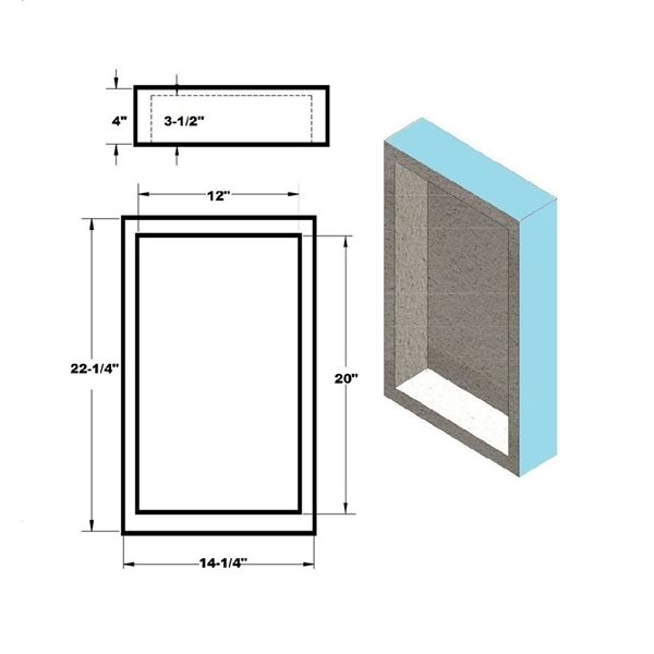 AlinO 12 x 20-in Tilable Waterproof Shower Niche with Adjustable Glass Shelf