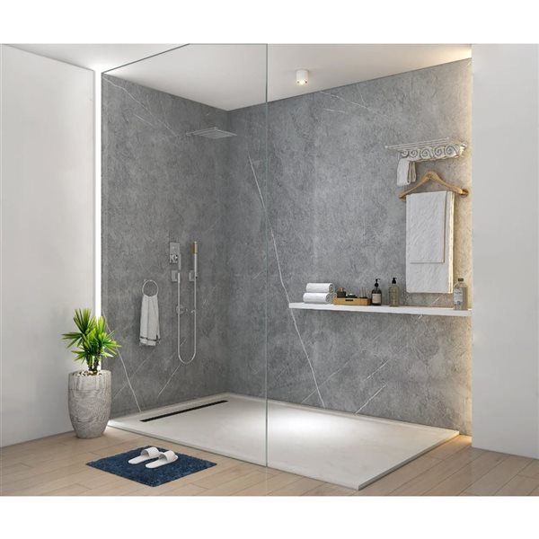 AlinO Glue-to-Wall  23.75 x 47.75-in Dark Storm Gray Marble effect Aluminum Wall Tile - 4/Pack