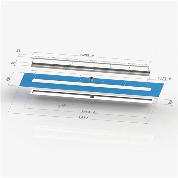 Drain de douche linéaire AlinO avec grille et carrelage en acier inoxydable chromé 54 po