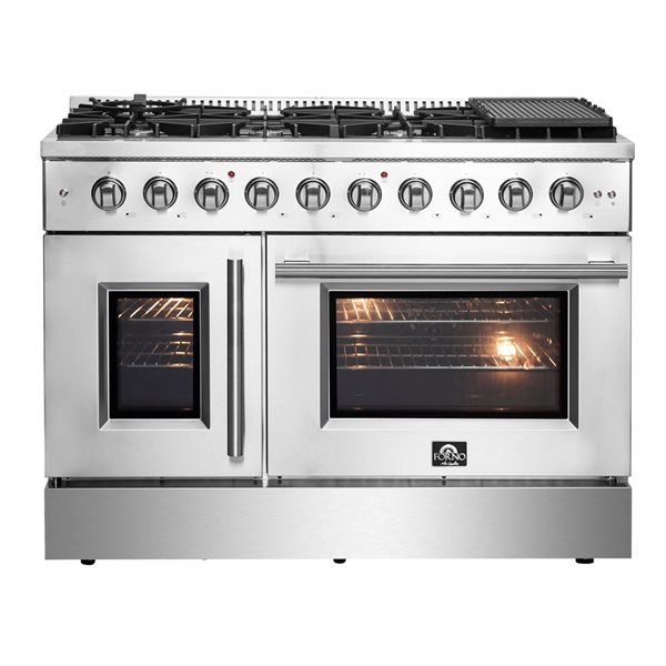 FORNO Galiano 48-in 8-Burner Freestanding Side-by-Side Door Double Oven Gas Range