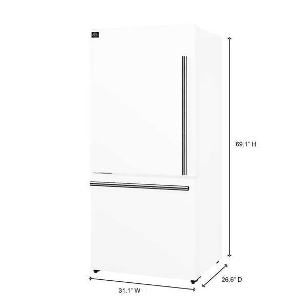 FORNO Milano 31-in 17.2-ft³ Espresso White Bottom Freezer Refrigerator with Ice Maker