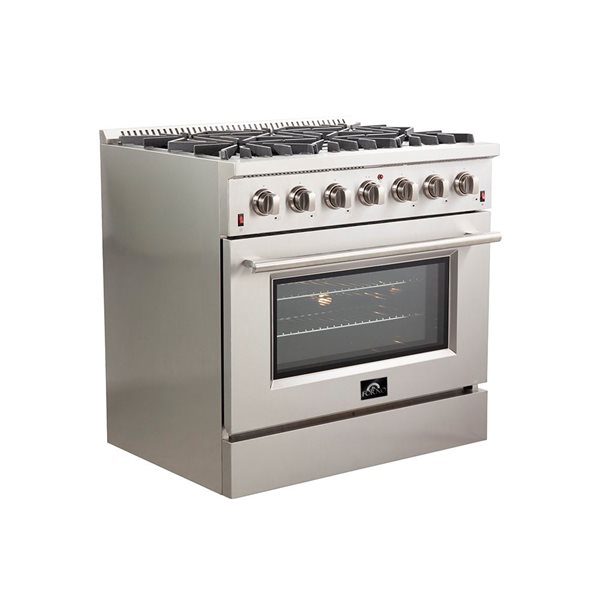 FORNO Galiano 83,000 BTU 36-in 6-Burner 5.36-ft³ Convection Oven Gas Range - Stainless Steel