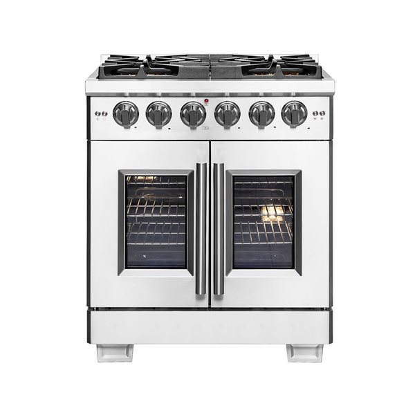 FORNO Breno 38,000 BTU 24-in 4-Burner 2.3-ft³ Convection Oven Gas Range - Stainless Steel