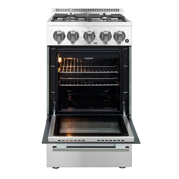 Cuisinière à gaz à four simple 2,05 pi³ Lamazze de FORNO 21 200 BTU 20 po à 4 brûleurs, acier inoxydable