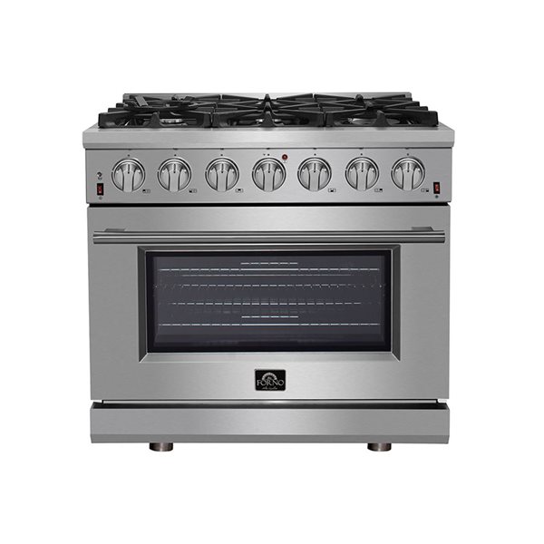 Cuisinière à gaz à four simple 2,05 pi³ Lamazze de FORNO 21 200 BTU 20 po à 4 brûleurs, acier inoxydable