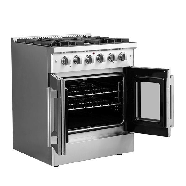 Cuisinière à gaz Galiano de FORNO porte battante 68 000 BTU 30 po 5 brûleurs four simple 4,32 pi³, acier inoxydable