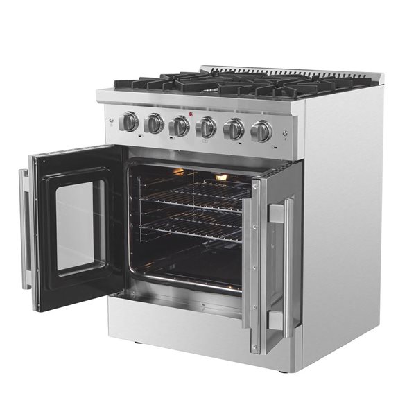 Cuisinière à gaz Galiano de FORNO porte battante 68 000 BTU 30 po 5 brûleurs four simple 4,32 pi³, acier inoxydable