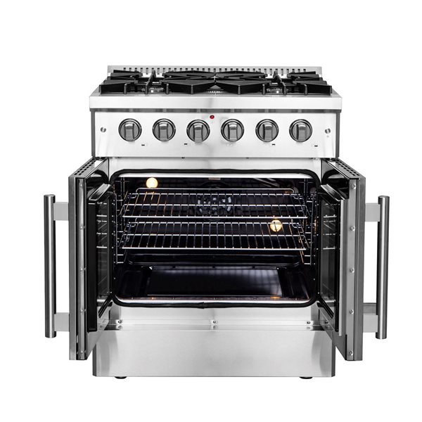 Cuisinière à gaz Galiano de FORNO porte battante 68 000 BTU 30 po 5 brûleurs four simple 4,32 pi³, acier inoxydable