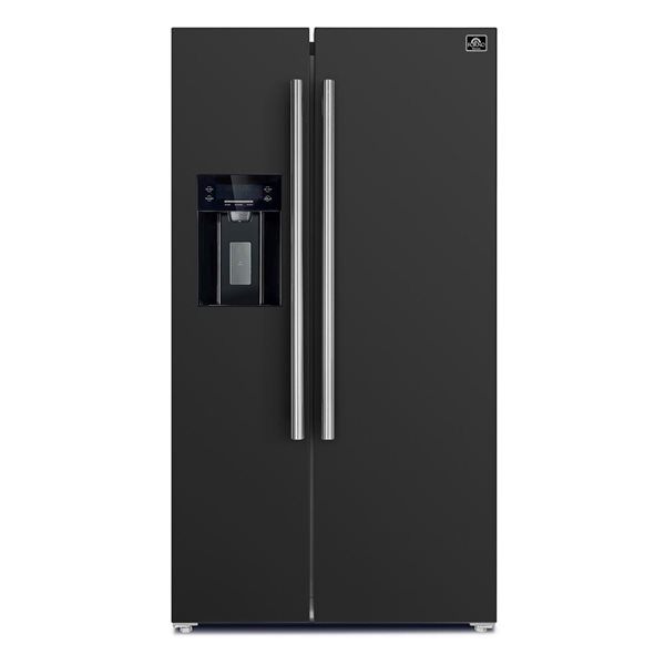 FORNO Espresso Salerno 36-in 20-ft³ Counter Depth Side-by-Side Refrigerator with Water/Ice Dispenser - Black