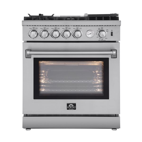 Cuisinière à gaz Capriasca de FORNO 100 000 BTU 36 po à 6 brûleurs four simple 5,36 pi³, acier inoxydable