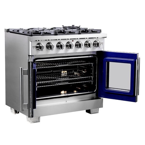 Cuisinière à gaz Capriasca FORNO 120 000 BTU porte battante 36 po 6 brûleurs four convection 5,36 pi³, acier inoxydable