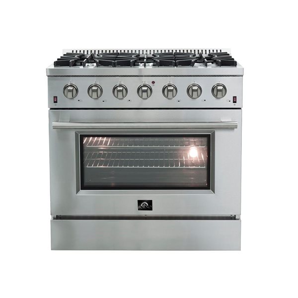 FORNO Capriasca 120,000 BTU 36-in 6-Burner 5.36-ft³ Convection Oven Swing Door Gas Range - Stainless Steel