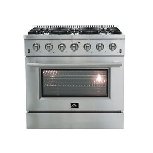 Cuisinière à gaz Capriasca FORNO 120 000 BTU porte battante 36 po 6 brûleurs four convection 5,36 pi³, acier inoxydable