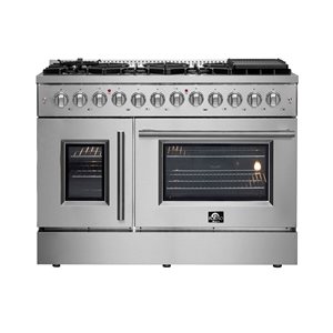 Cuisinière autoportante biénergie de 48 po à 8 brûleurs, à porte bilatérale Galiano de FORNO, acier inoxydable