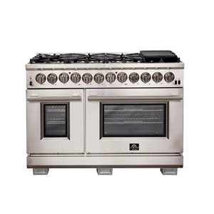 Cuisinière biénergie autoportante de 48 po Capriasca de FORNO à 8 brûleurs, acier inoxydable