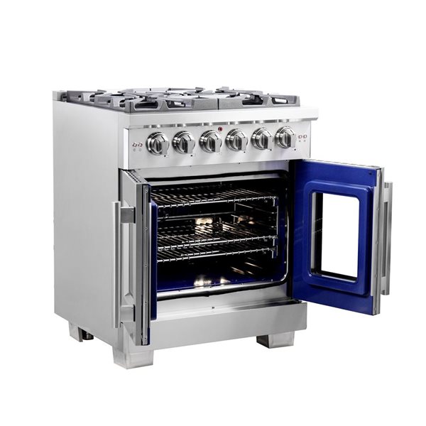 Cuisinière à gaz Capriasca de FORNO 100 000 BTU 30 po à 5 brûleurs 5,32 pi³ à porte battante et friteuse à air