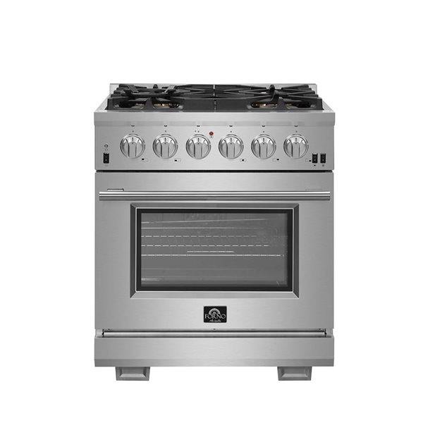 Cuisinière à gaz Capriasca de FORNO 100 000 BTU 30 po à 5 brûleurs 5,32 pi³ à porte battante et friteuse à air