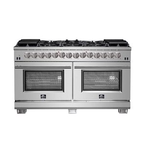 Cuisinière biénergie autoportante de 60 po à 10 brûleurs Capriasca de FORNO, acier inoxydable