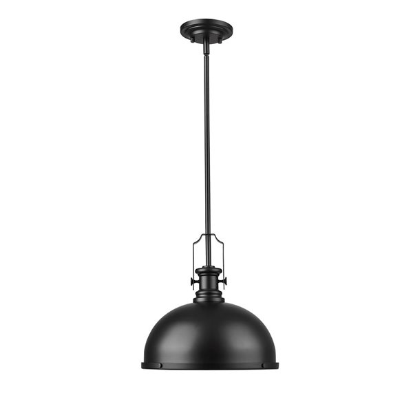 Z-Lite Melange 1-Light Matte Black Pendant Light w/ 13.25-in Matte Black Shade