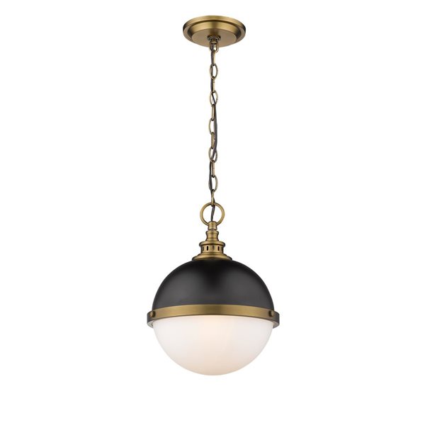 Z-Lite Peyton 2-Light Matte Black and Factory Bronze Pendant Light w/ 11.5-in Opal Etched Shade