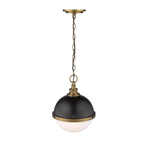 Z-Lite Peyton 2-Light Matte Black and Factory Bronze Pendant Light w/ 11.5-in Opal Etched Shade