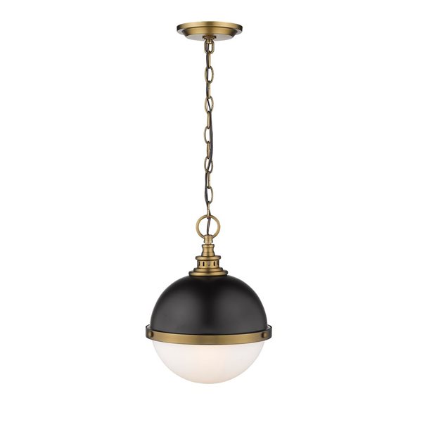 Z-Lite Peyton 2-Light Matte Black and Factory Bronze Pendant Light w/ 11.5-in Opal Etched Shade