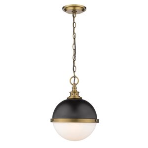 Z-Lite Peyton 2-Light Matte Black and Factory Bronze Pendant Light w/ 11.5-in Opal Etched Shade