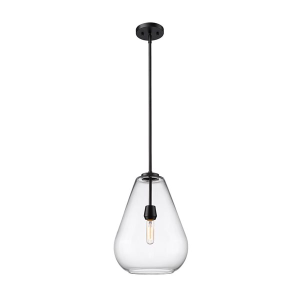 Z-Lite Ayra 1-Light Matte Black Pendant Light w/ 12-in Clear Shade