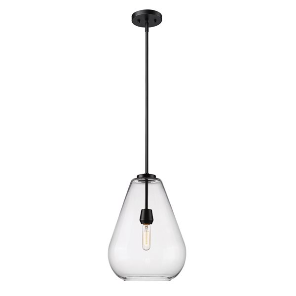 Z-Lite Ayra 1-Light Matte Black Pendant Light w/ 12-in Clear Shade