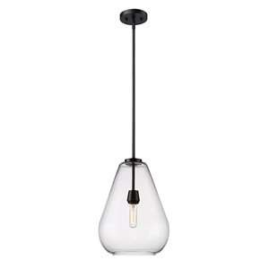 Z-Lite Ayra 1-Light Matte Black Pendant Light w/ 12-in Clear Shade