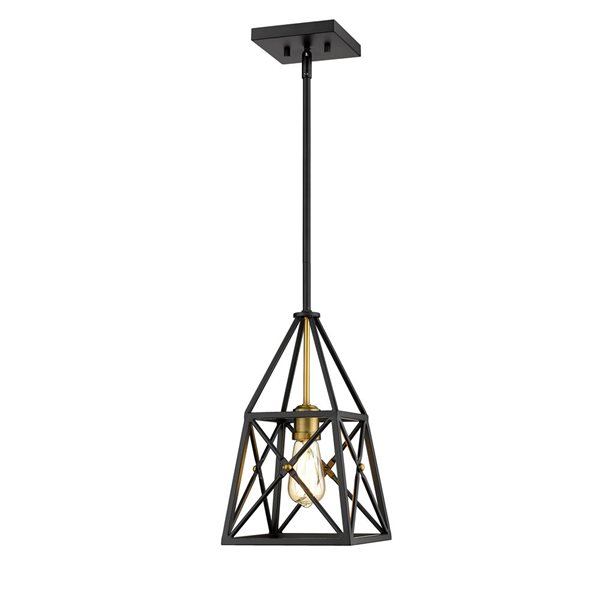 Z-Lite Trestle 1-Light Matte Black and Olde Brass Pendant Light w/ 8-in N/A Shade