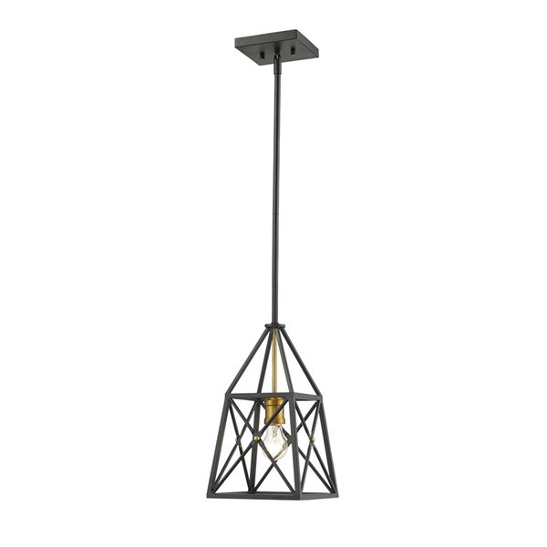 Z-Lite Trestle 1-Light Matte Black and Olde Brass Pendant Light w/ 8-in N/A Shade