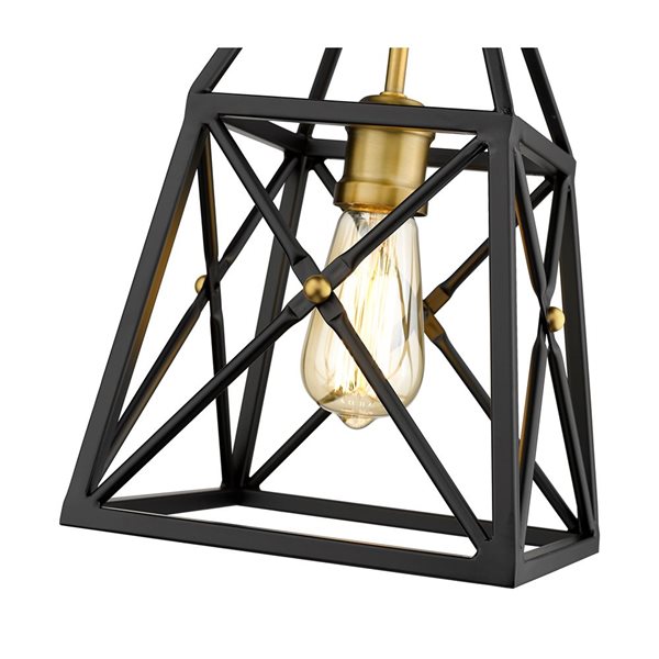 Z-Lite Trestle 1-Light Matte Black and Olde Brass Pendant Light w/ 8-in N/A Shade