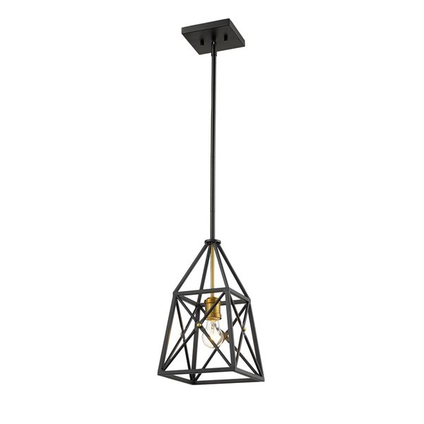 Z-Lite Trestle 1-Light Matte Black and Olde Brass Pendant Light w/ 8-in N/A Shade