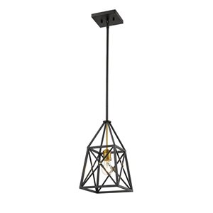 Z-Lite Trestle 1-Light Matte Black and Olde Brass Pendant Light w/ 8-in N/A Shade