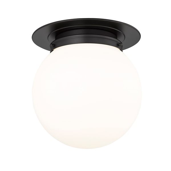 Z-Lite Calhoun 1-Light White Globe Black Flush Mount