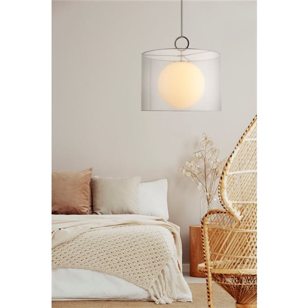 Z-Lite Arosia 1-Light Chrome Pendant Light w/ 20-in White Shade