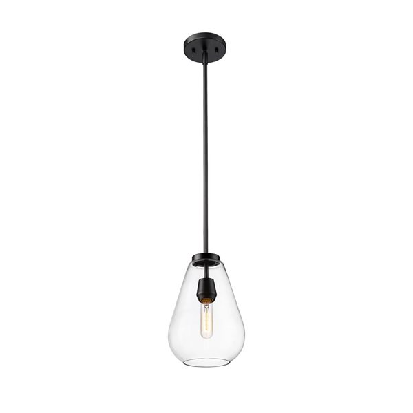 Z-Lite Ayra 1-Light Matte Black Pendant Light w/ 8-in Clear Shade