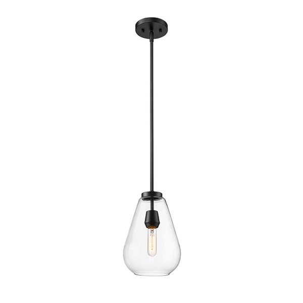 Z-Lite Ayra 1-Light Matte Black Pendant Light w/ 8-in Clear Shade