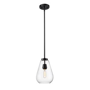 Z-Lite Ayra 1-Light Matte Black Pendant Light w/ 8-in Clear Shade