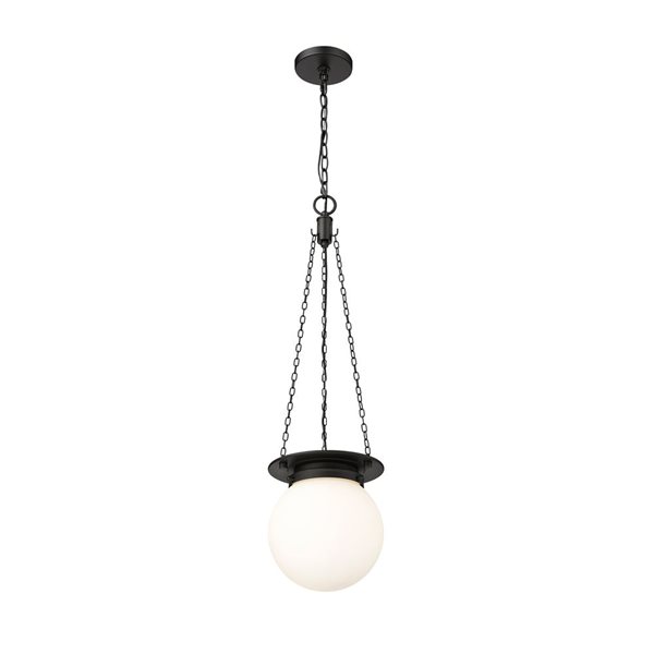 Z-Lite Calhoun 1-Light White Globe Black Chains Pendant