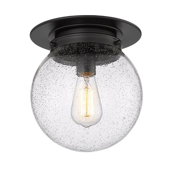 Z-Lite Calhoun 1-Light Seedy Glass Globe Black Flush Mount