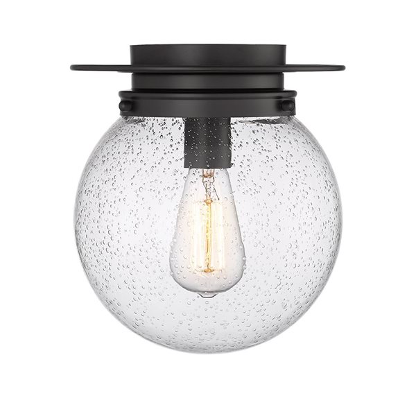 Z-Lite Calhoun 1-Light Seedy Glass Globe Black Flush Mount