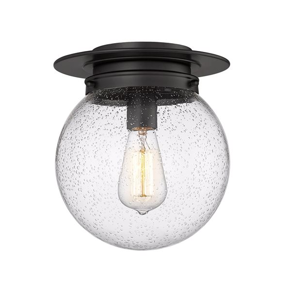 Z-Lite Calhoun 1-Light Seedy Glass Globe Black Flush Mount