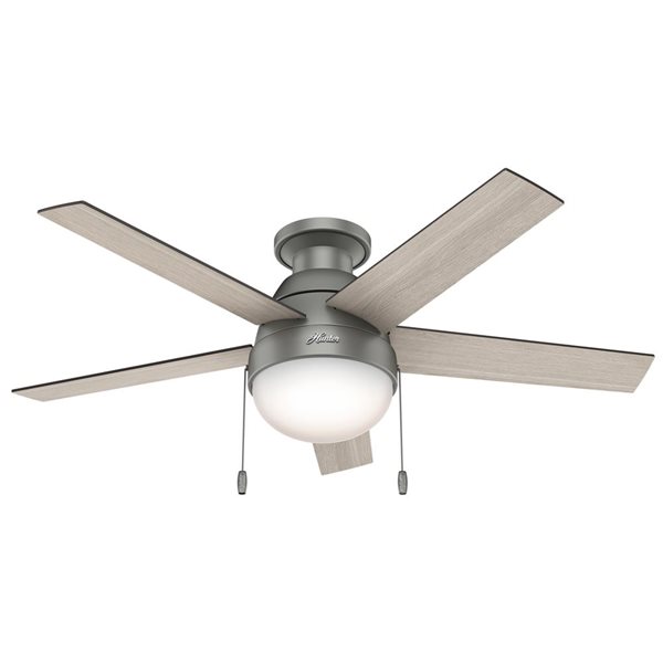 Ventilateur de plafond encastré à profil bas Anslee de Hunter Fan 5 pales 48 po gris avec lumière